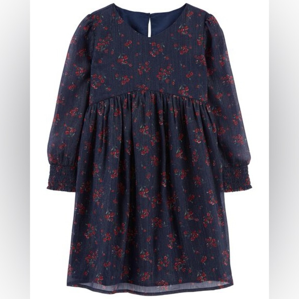 OshKosh B'gosh Navy Floral Print Metallic Chiffon Dress size 12 NWT